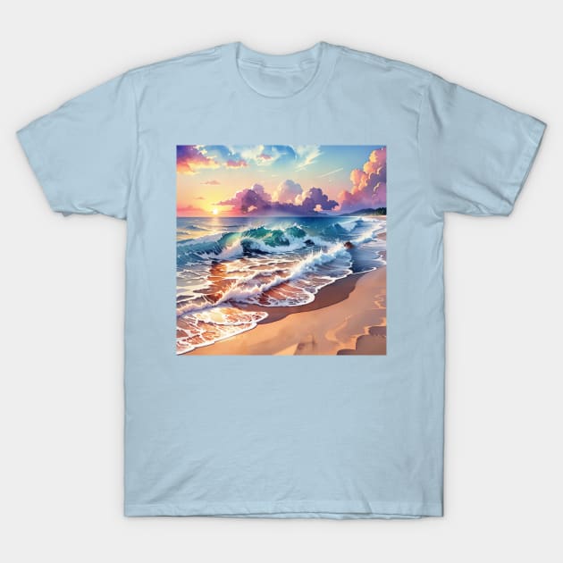 Hidden Lazy Cat in Beach Ilustration T-Shirt by ravel.live